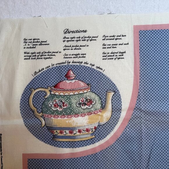 🛒 $9 Fabric Panel Material - 1 yard Tea Pot Apron Panel Blue #12 - Picture 5 of 7